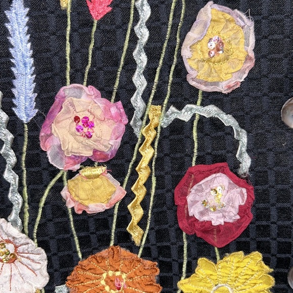 Alex Kim Petite Large PL Art to Wear Floral Ribbon Flowers Black Year Round Use - Picture 4 of 10